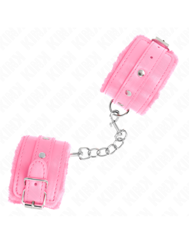 KINK - PREMIUM FUR LINED WRIST RESTRAINTS PINK WITH PINK BELT ADJUSTABLE 17-29 CM X 6 CM