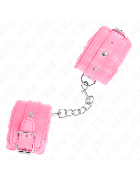 KINK - PREMIUM FUR LINED WRIST RESTRAINTS PINK WITH PINK BELT ADJUSTABLE 17-29 CM X 6 CM