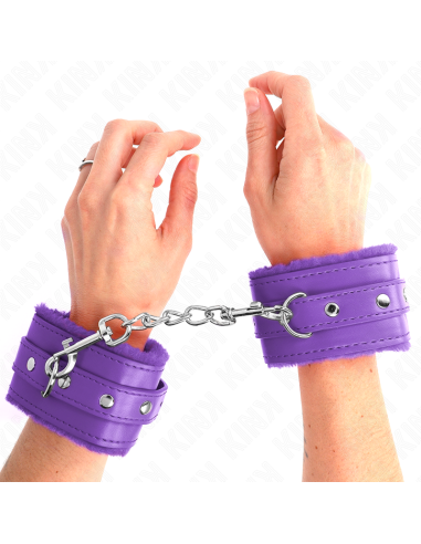 KINK - PREMIUM FUR LINED WRIST RESTRAINTS PURPLE WITH PURPLE BELT ADJUSTABLE 17-29 CM X 6 CM