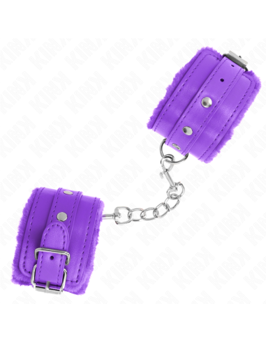 KINK - PREMIUM FUR LINED WRIST RESTRAINTS PURPLE WITH PURPLE BELT ADJUSTABLE 17-29 CM X 6 CM