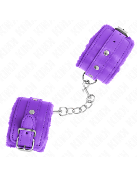KINK - PREMIUM FUR LINED WRIST RESTRAINTS PURPLE WITH PURPLE BELT ADJUSTABLE 17-29 CM X 6 CM