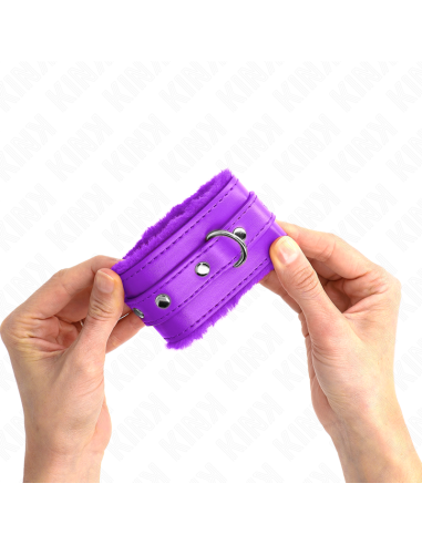 KINK - PREMIUM FUR LINED WRIST RESTRAINTS PURPLE WITH PURPLE BELT ADJUSTABLE 17-29 CM X 6 CM