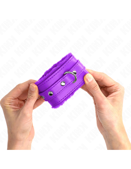 KINK - PREMIUM FUR LINED WRIST RESTRAINTS PURPLE WITH PURPLE BELT ADJUSTABLE 17-29 CM X 6 CM