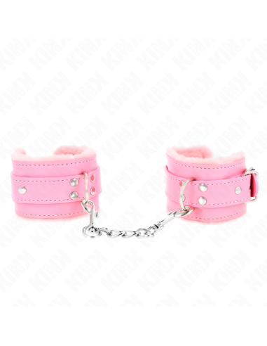 KINK - FUR LINED WRIST RESTRAINTS PINK WITH PINK BELT ADJUSTABLE 17-29 CM X 6 CM