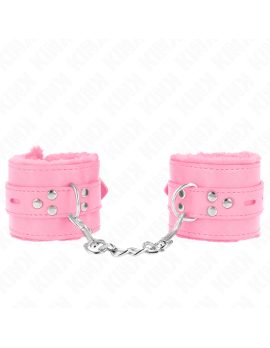 KINK - FUR LINED WRIST RESTRAINTS WITH SQUARE HOLES PINK AND PINK BELT ADJUSTABLE 17-29 CM X 6 CM