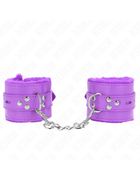 KINK - FUR LINED WRIST RESTRAINTS WITH SQUARE HOLES PURPLE AND PURPLE BELT ADJUSTABLE 17-29 CM X 6 CM