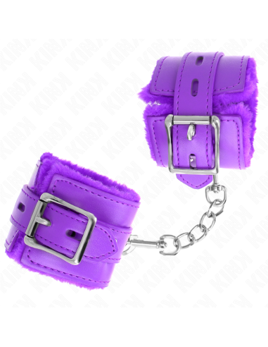 KINK - FUR LINED WRIST RESTRAINTS WITH SQUARE HOLES PURPLE AND PURPLE BELT ADJUSTABLE 17-29 CM X 6 CM