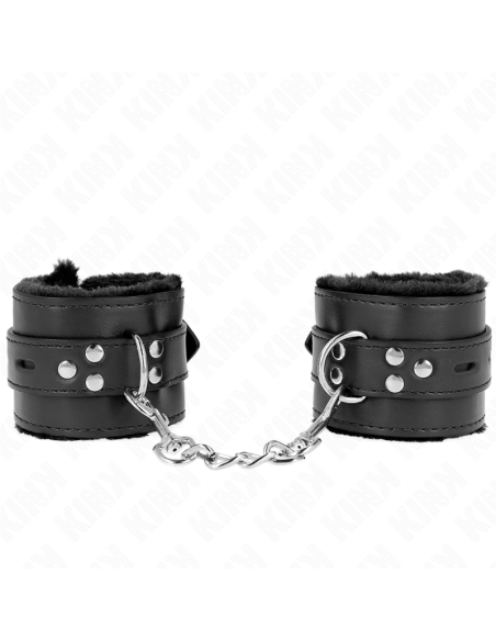 KINK - FUR LINED WRIST RESTRAINTS WITH SQUARE HOLES BLACK AND BLACK BELT ADJUSTABLE 17-29 CM X 6 CM