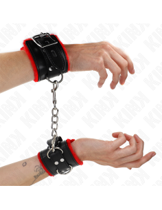 KINK - FUR LINED WRIST RESTRAINTS WITH SQUARE HOLES RED AND BLACK BELT ADJUSTABLE 17-29 CM X 6 CM