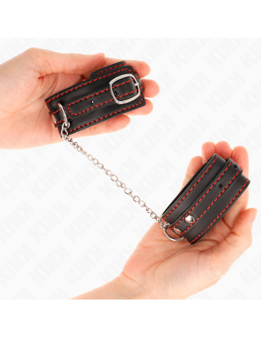 KINK - SMALL WRIST RESTRAINTS BLACK WITH RED LINING ADJUSTABLE 14-24 CM X 3.5 CM