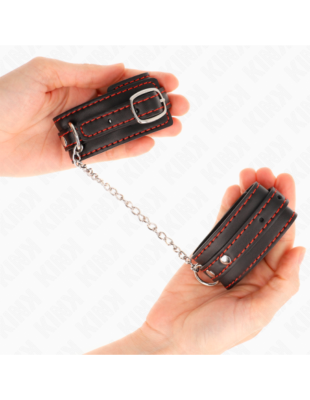 KINK - SMALL WRIST RESTRAINTS BLACK WITH RED LINING ADJUSTABLE 14-24 CM X 3.5 CM