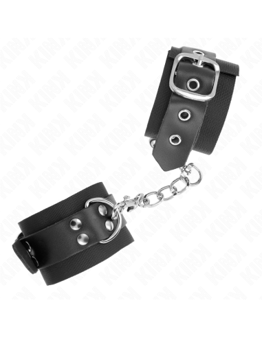 KINK - NYLON WRIST RESTRAINTS BLACK WITH LEATHER BELT BLACK ADJUSTABLE 19-29 CM X 5.1 CM
