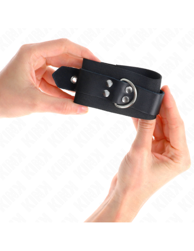 KINK - NYLON WRIST RESTRAINTS BLACK WITH LEATHER BELT BLACK ADJUSTABLE 19-29 CM X 5.1 CM