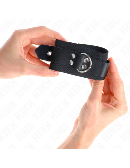 KINK - NYLON WRIST RESTRAINTS BLACK WITH LEATHER BELT BLACK ADJUSTABLE 19-29 CM X 5.1 CM