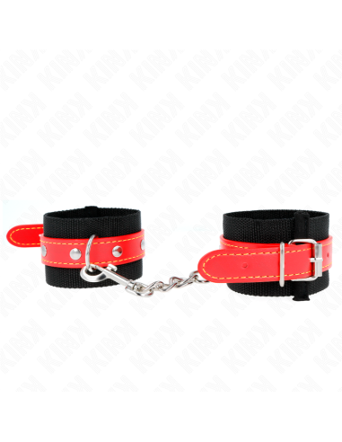 KINK - NYLON WRIST RESTRAINTS BLACK WITH LEATHERETTE RED ADJUSTABLE 19-24 CM X 5.5 CM