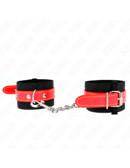 KINK - NYLON WRIST RESTRAINTS BLACK WITH LEATHERETTE RED ADJUSTABLE 19-24 CM X 5.5 CM