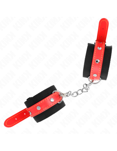 KINK - NYLON WRIST RESTRAINTS BLACK WITH LEATHERETTE RED ADJUSTABLE 19-24 CM X 5.5 CM