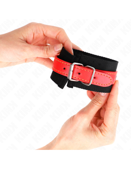 KINK - NYLON WRIST RESTRAINTS BLACK WITH LEATHERETTE RED ADJUSTABLE 19-24 CM X 5.5 CM