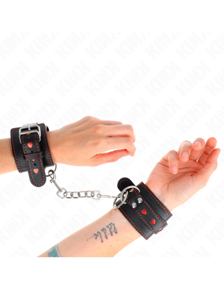 KINK - BLACK WRIST RESTRAINTS WITH RED HEART INLAY ADJUSTABLE 21-28 CM X 5.5 CM