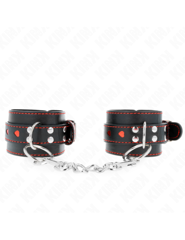 KINK - BLACK WRIST RESTRAINTS WITH RED HEART INLAY ADJUSTABLE 21-28 CM X 5.5 CM