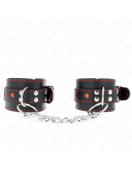 KINK - BLACK WRIST RESTRAINTS WITH RED HEART INLAY ADJUSTABLE 21-28 CM X 5.5 CM