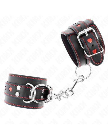 KINK - BLACK WRIST RESTRAINTS WITH RED HEART INLAY ADJUSTABLE 21-28 CM X 5.5 CM