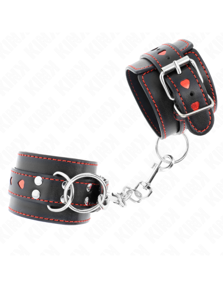 KINK - BLACK WRIST RESTRAINTS WITH RED HEART INLAY ADJUSTABLE 21-28 CM X 5.5 CM