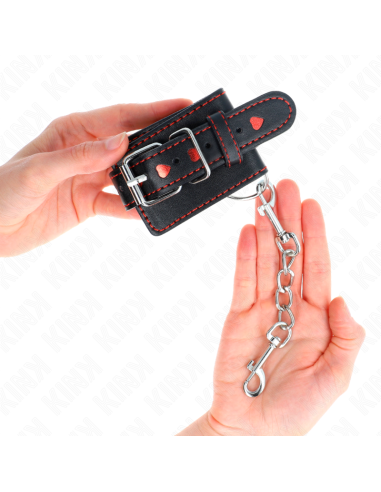 KINK - BLACK WRIST RESTRAINTS WITH RED HEART INLAY ADJUSTABLE 21-28 CM X 5.5 CM