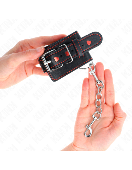 KINK - BLACK WRIST RESTRAINTS WITH RED HEART INLAY ADJUSTABLE 21-28 CM X 5.5 CM