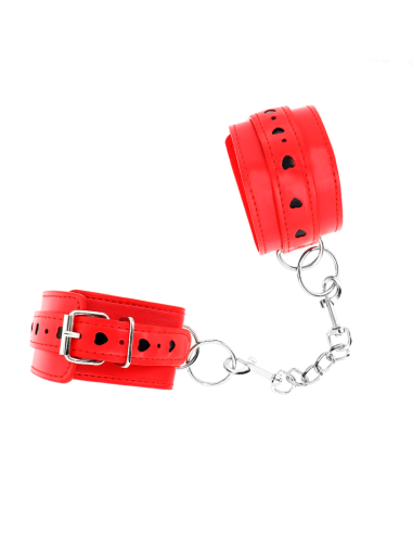 KINK - RED WRIST RESTRAINTS WITH BLACK HEART INLAY ADJUSTABLE 21-28 CM X 5.5 CM