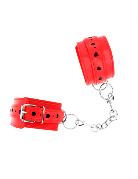 KINK - RED WRIST RESTRAINTS WITH BLACK HEART INLAY ADJUSTABLE 21-28 CM X 5.5 CM