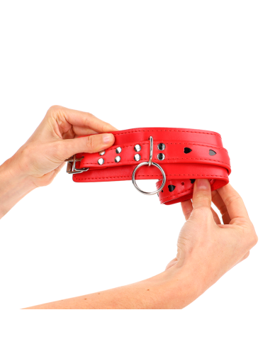 KINK - RED WRIST RESTRAINTS WITH BLACK HEART INLAY ADJUSTABLE 21-28 CM X 5.5 CM