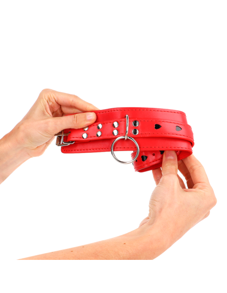 KINK - RED WRIST RESTRAINTS WITH BLACK HEART INLAY ADJUSTABLE 21-28 CM X 5.5 CM