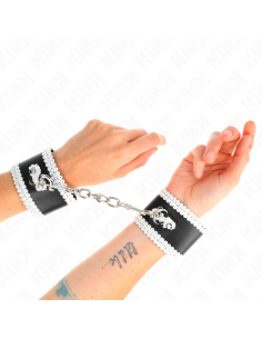 KINK - BLACK WRIST RESTRAINTS WITH WHITE DECORATE LACE ADJSUTABLE 20-23 CM X 5.5 CM