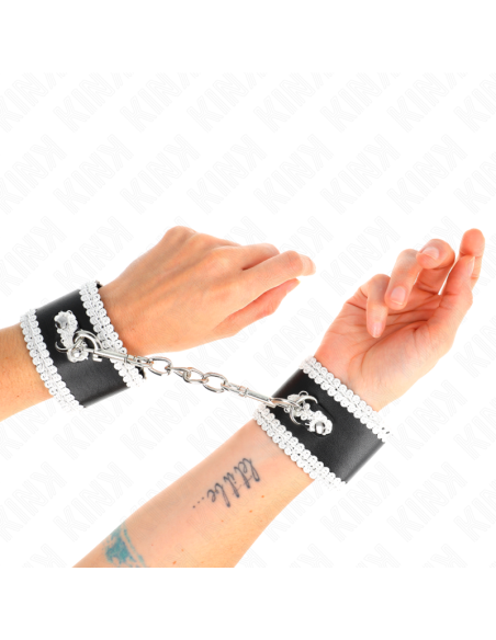 KINK - BLACK WRIST RESTRAINTS WITH WHITE DECORATE LACE ADJSUTABLE 20-23 CM X 5.5 CM