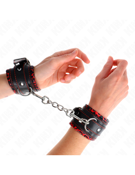 KINK - FUR LINED WRIST RESTRAINTS RED - BLACK ADJUSTABLE 17-29 CM X 6 CM