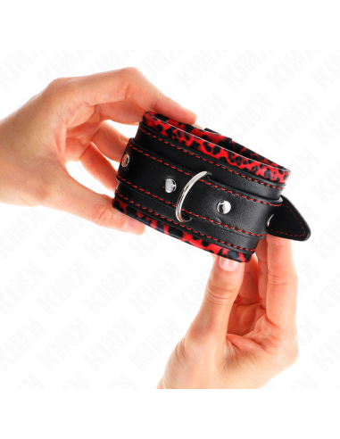 KINK - FUR LINED WRIST RESTRAINTS RED - BLACK ADJUSTABLE 17-29 CM X 6 CM
