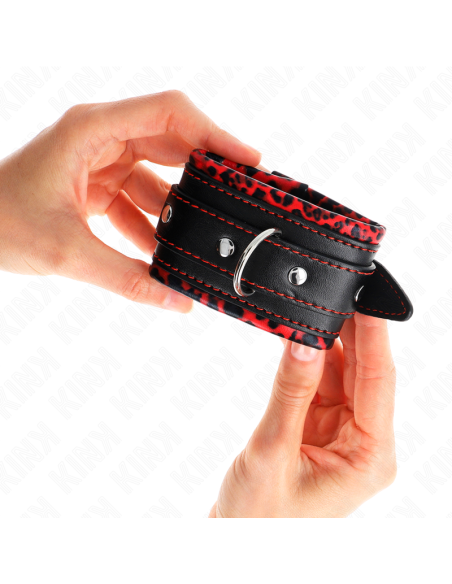 KINK - FUR LINED WRIST RESTRAINTS RED - BLACK ADJUSTABLE 17-29 CM X 6 CM