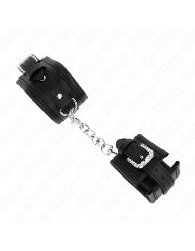 KINK - RHINESTONE BUCKLE WRIST RESTRAINTS BLACK ADJUSTABLE 25-32 CM X 5.5 CM