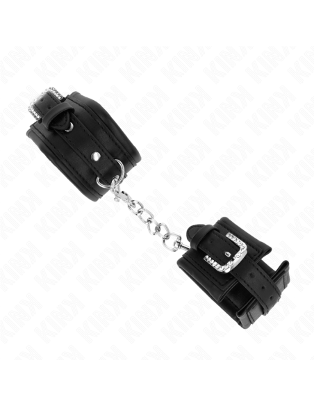 KINK - RHINESTONE BUCKLE WRIST RESTRAINTS BLACK ADJUSTABLE 25-32 CM X 5.5 CM