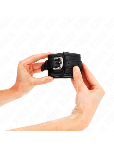 KINK - RHINESTONE BUCKLE WRIST RESTRAINTS BLACK ADJUSTABLE 25-32 CM X 5.5 CM