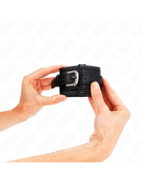 KINK - RHINESTONE BUCKLE WRIST RESTRAINTS BLACK ADJUSTABLE 25-32 CM X 5.5 CM
