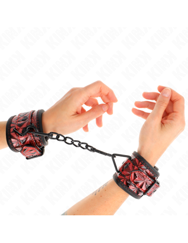 KINK - DIAMOND PATTERN WRIST RESTRAINTS DARK RED ADJUSTABLE 17-26 CM X 5.5 CM