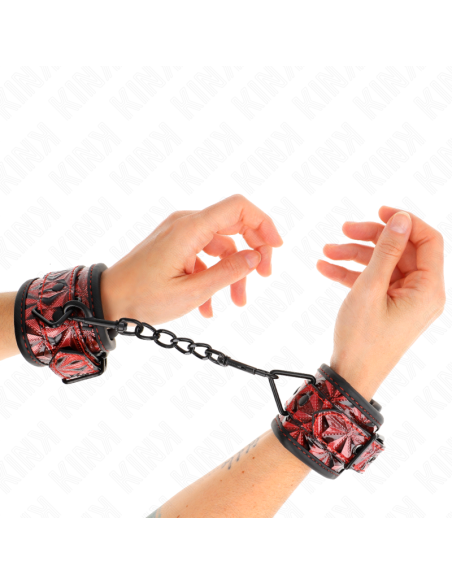 KINK - DIAMOND PATTERN WRIST RESTRAINTS DARK RED ADJUSTABLE 17-26 CM X 5.5 CM