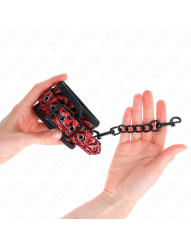 KINK - DIAMOND PATTERN WRIST RESTRAINTS DARK RED ADJUSTABLE 17-26 CM X 5.5 CM