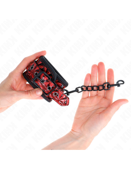 KINK - DIAMOND PATTERN WRIST RESTRAINTS DARK RED ADJUSTABLE 17-26 CM X 5.5 CM