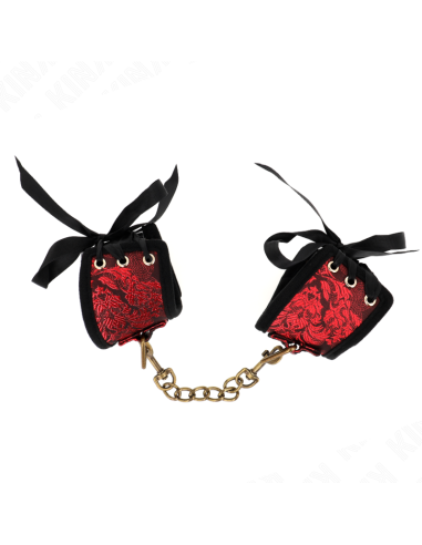 KINK - SCANDAL WRIST RESTRAINTS RED-BLACK LACE DETAILS 24.5 CM X 6.5 CM
