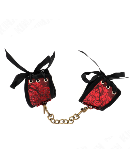 KINK - SCANDAL WRIST RESTRAINTS RED-BLACK LACE DETAILS 24.5 CM X 6.5 CM