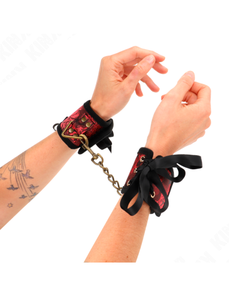 KINK - SCANDAL WRIST RESTRAINTS RED-BLACK LACE DETAILS 24.5 CM X 6.5 CM