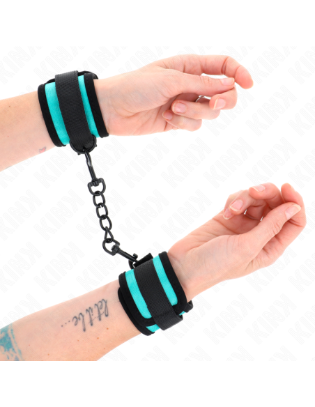 KINK - HOOK AND LOOP NYLON BIND WRIST RESTRAINTS BLACK-BLUE ADJUSTABLE 18-32 CM X 5 CM